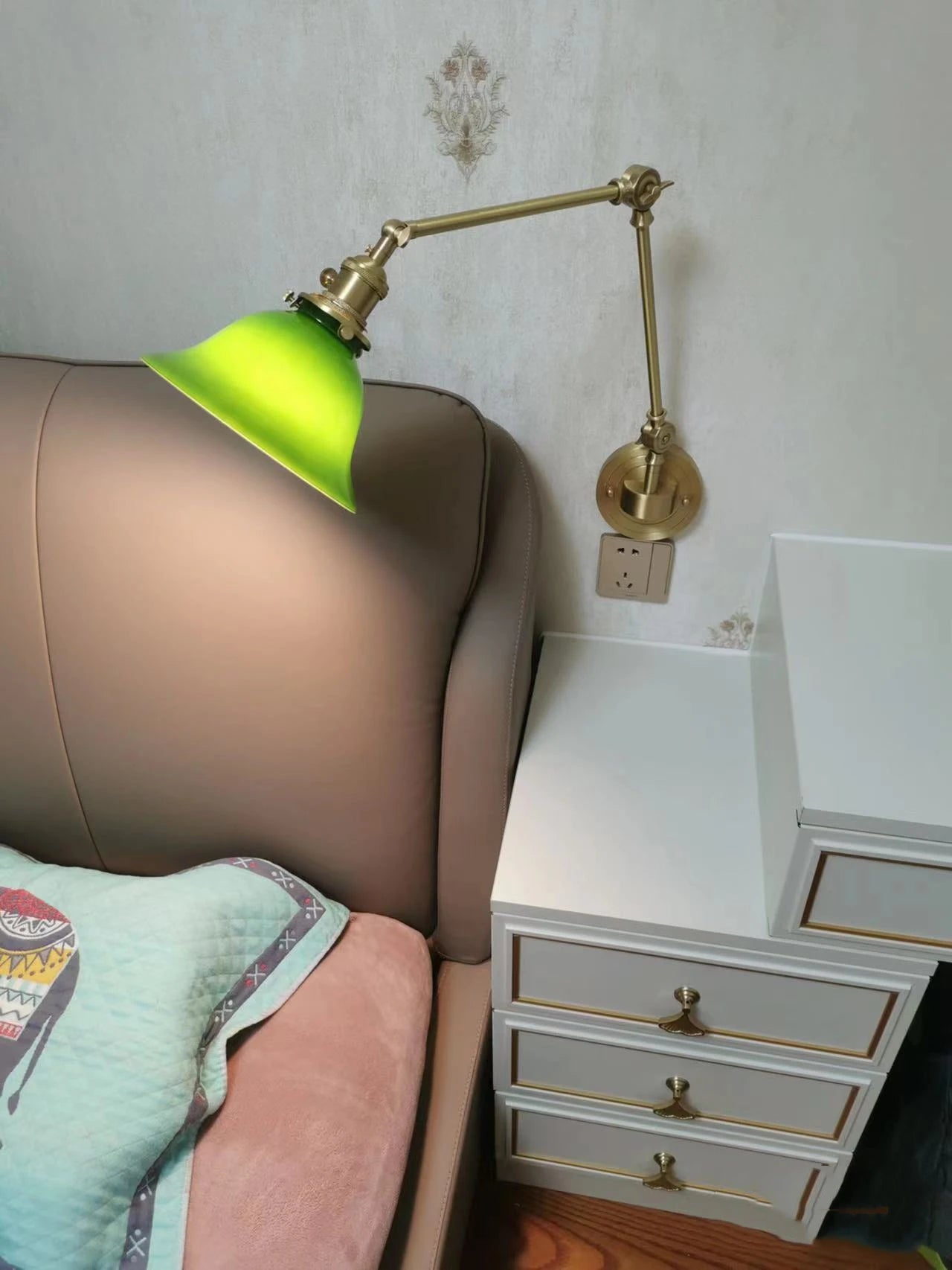 IWHD Left And Right Rotate Copper Wall Lamp Beisde Swing Long Arm Green