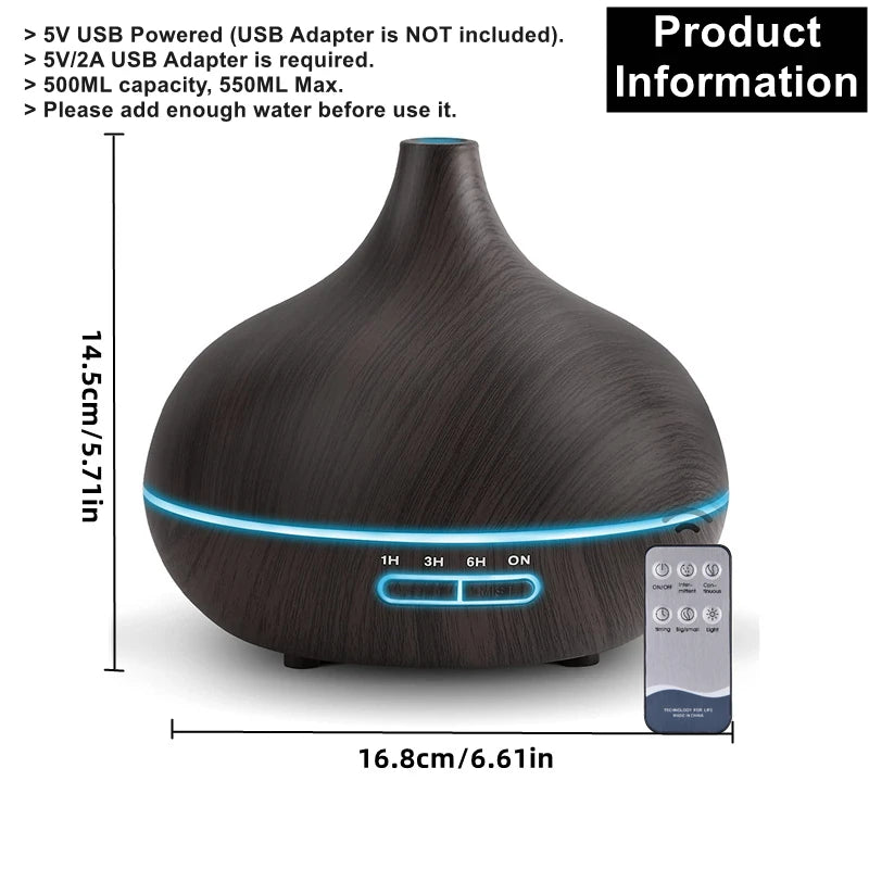 550ml Wood Color USB Aroma Diffuser, Essential Oil Diffuser