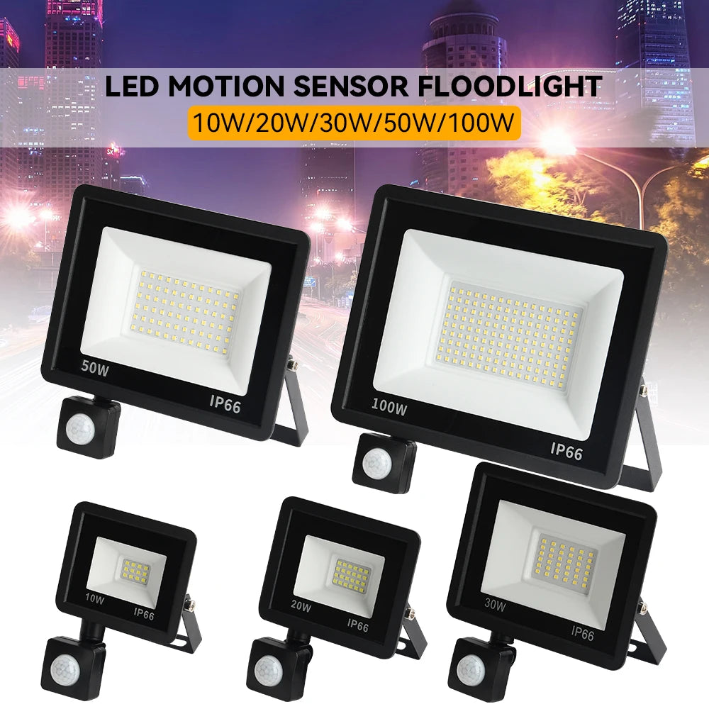 LED PIR Motion Sensor Floodlight Outdoor Wall Light White Light 100W