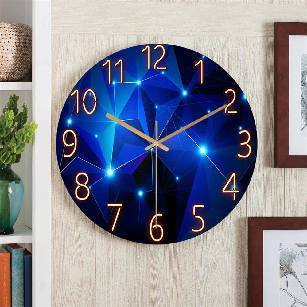 12inch Wall Clock Geometric Elements Dark Blue Thickened Tempered