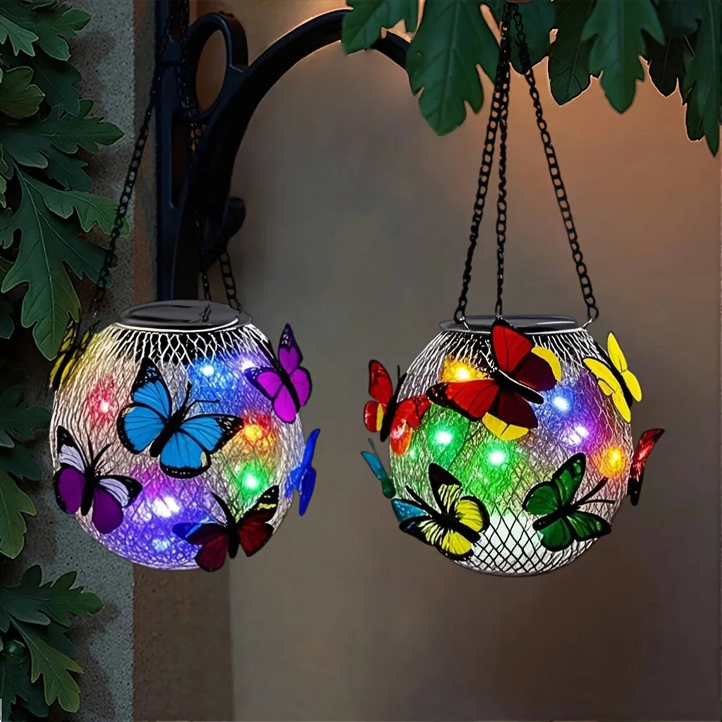 Solar Butterfly Hanging Metal Lantern