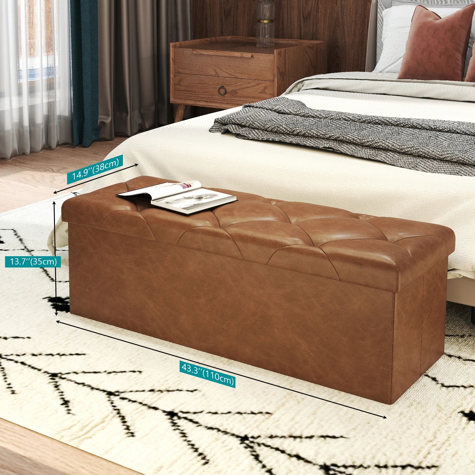 Folding Faux Leather Storage Bench