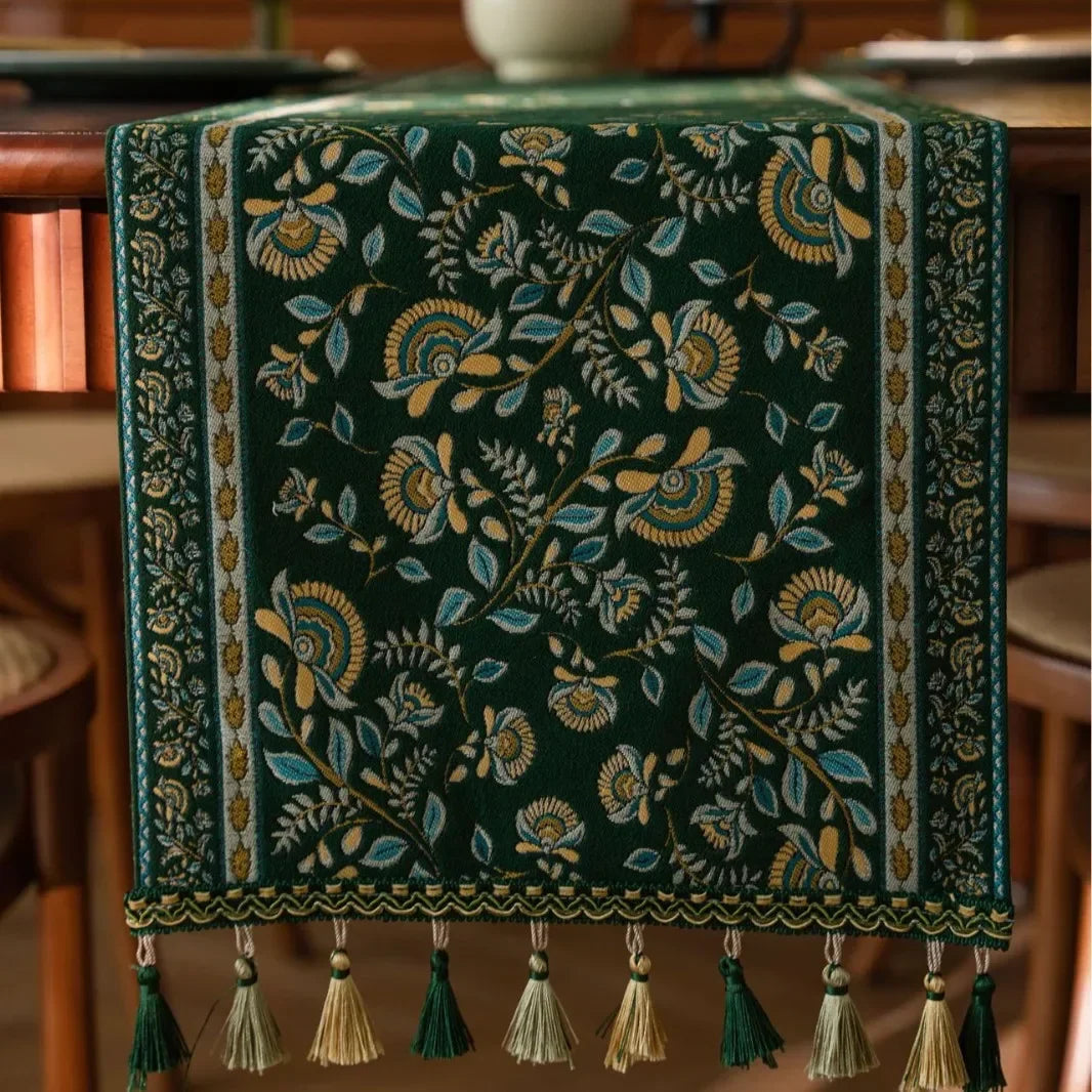 Plant Flower Table Runner with Tassels Jacquard Living Room Cabinet