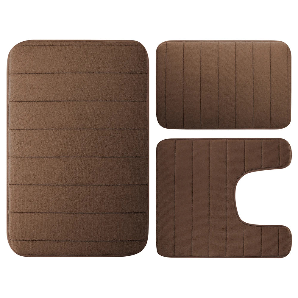 Velvet Memory Foam Bathroom Rug Set Of 3 Water Absorption Non Slip