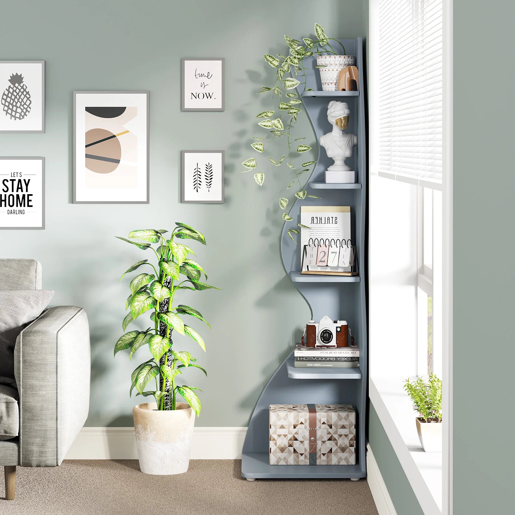 Five Tier Wavy Corner Bookshelf