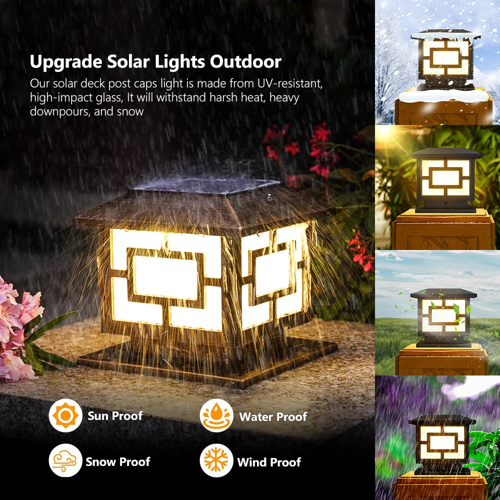 Outdoor LED Solar Stigma Post Cap Lights, Waterproof & 2 Color modes,