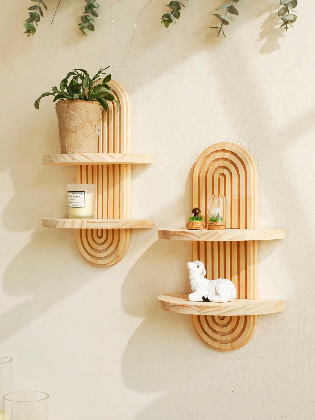 Boho Geometric Wooden Wall Shelf