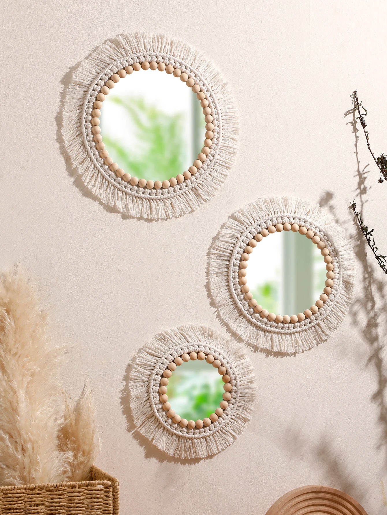 Macrame Mirror Wall Hanging Decorative Mirrors Boho Woven Tassel