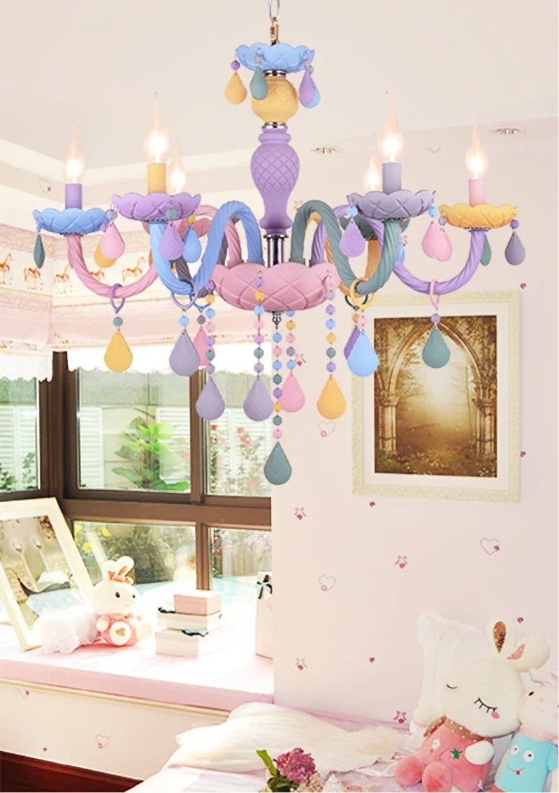 Nordic Macaron European Style Candles Crystal Chandelier for Girls and