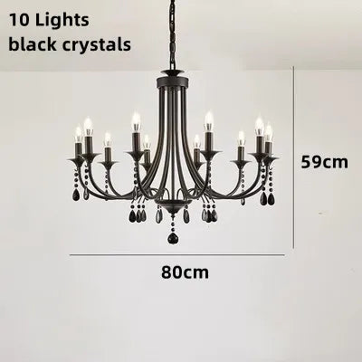 New Wrought Iron Crystal Chandelier European Classic Black Candle Lamp