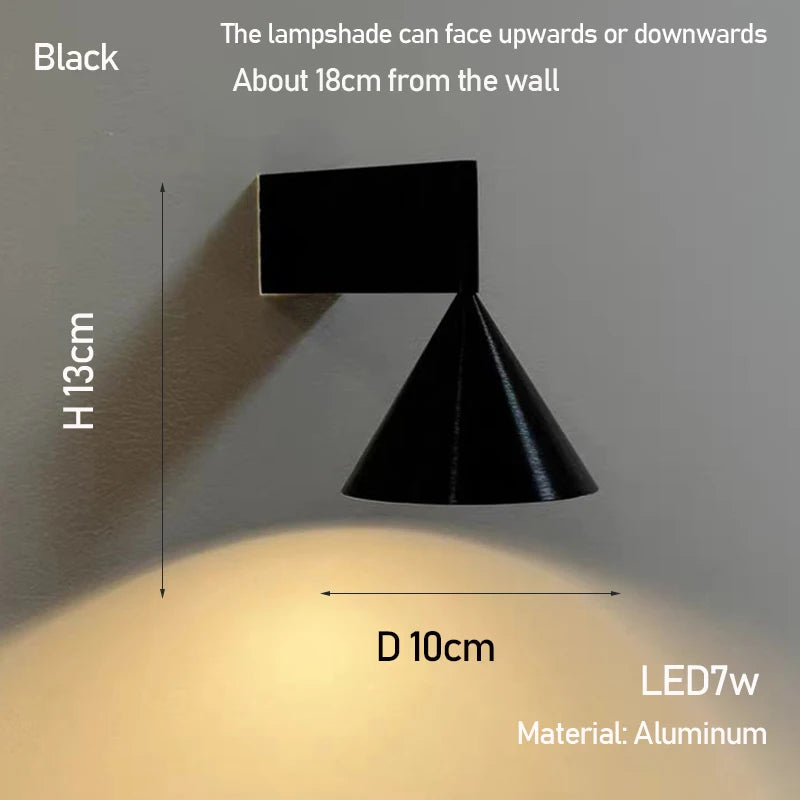 Minimalist Aluminum Cone Bedside Wall Lamp