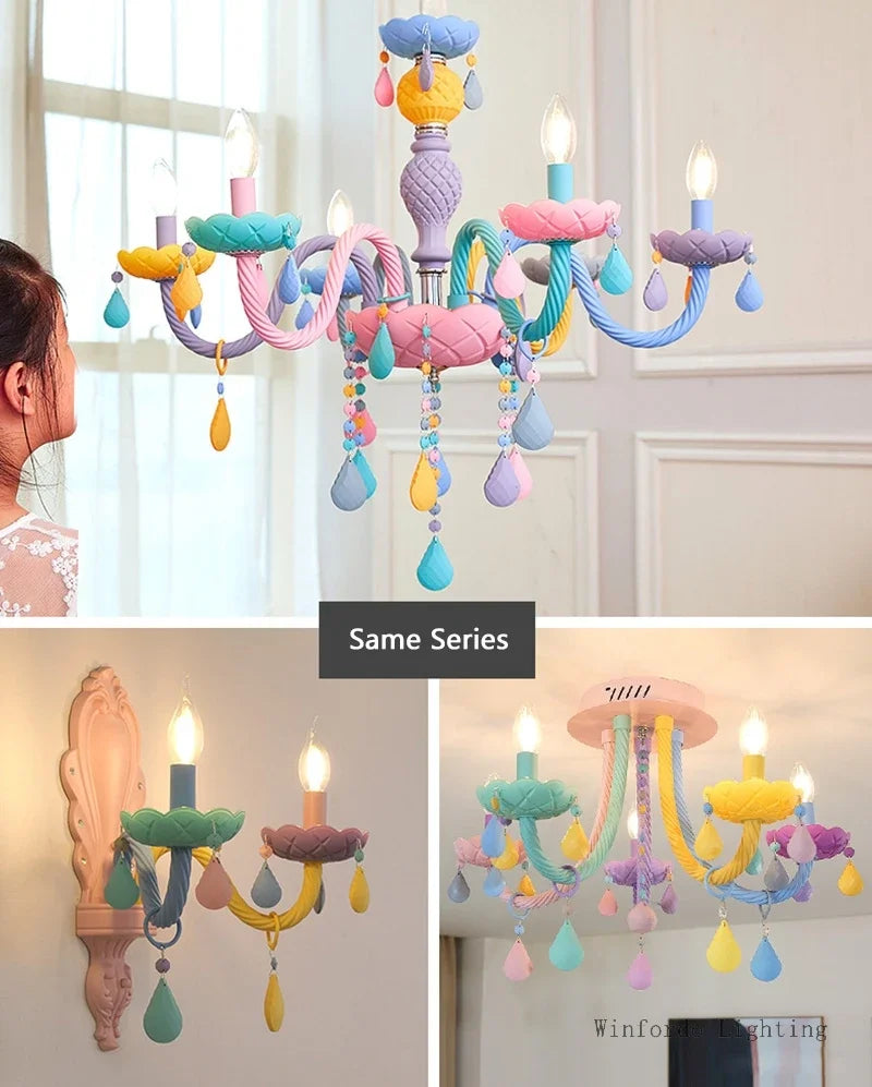 European Children Rainbow Chandelier Designer Macarone Lights Led