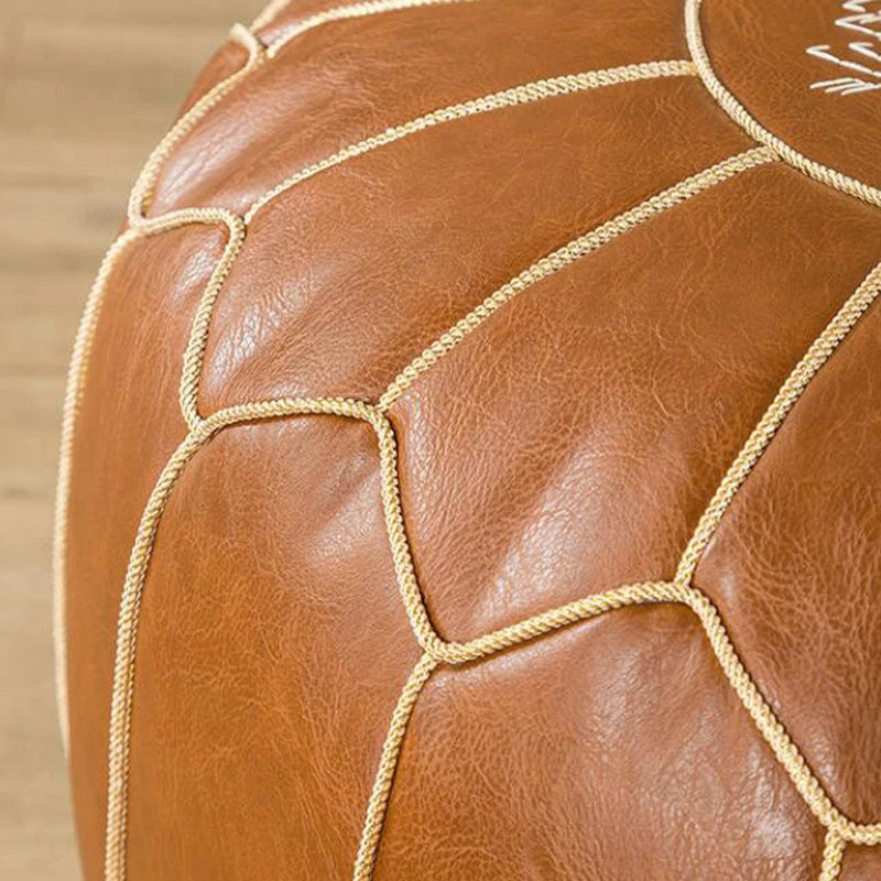 Embroidered Moroccan Leather Pouf Cover