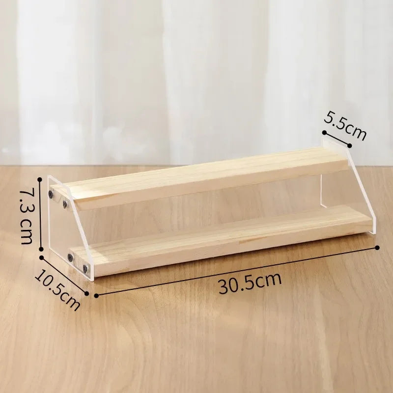 2-7 Layers Acrylic Storage Display Shelf Rack Figure Ladder Showcase Display Stand Wooden Household Action Figure Organizers
