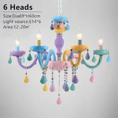 Nordic Macaron European Style Candles Crystal Chandelier for Girls and