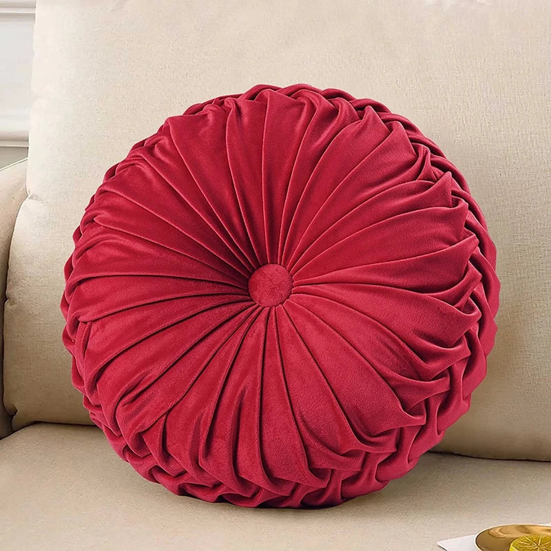 Green Velvet Pumpkin Pleated Round Cushion for Sofa