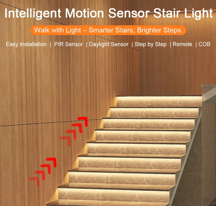 COB LED Strip PIR Motion Sensor Stair Lights Kit Step by Step Control