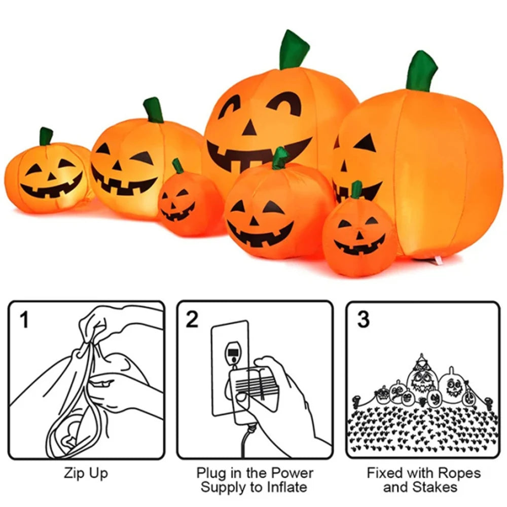 7 ft Inflatable Pumpkins and Cat with LED