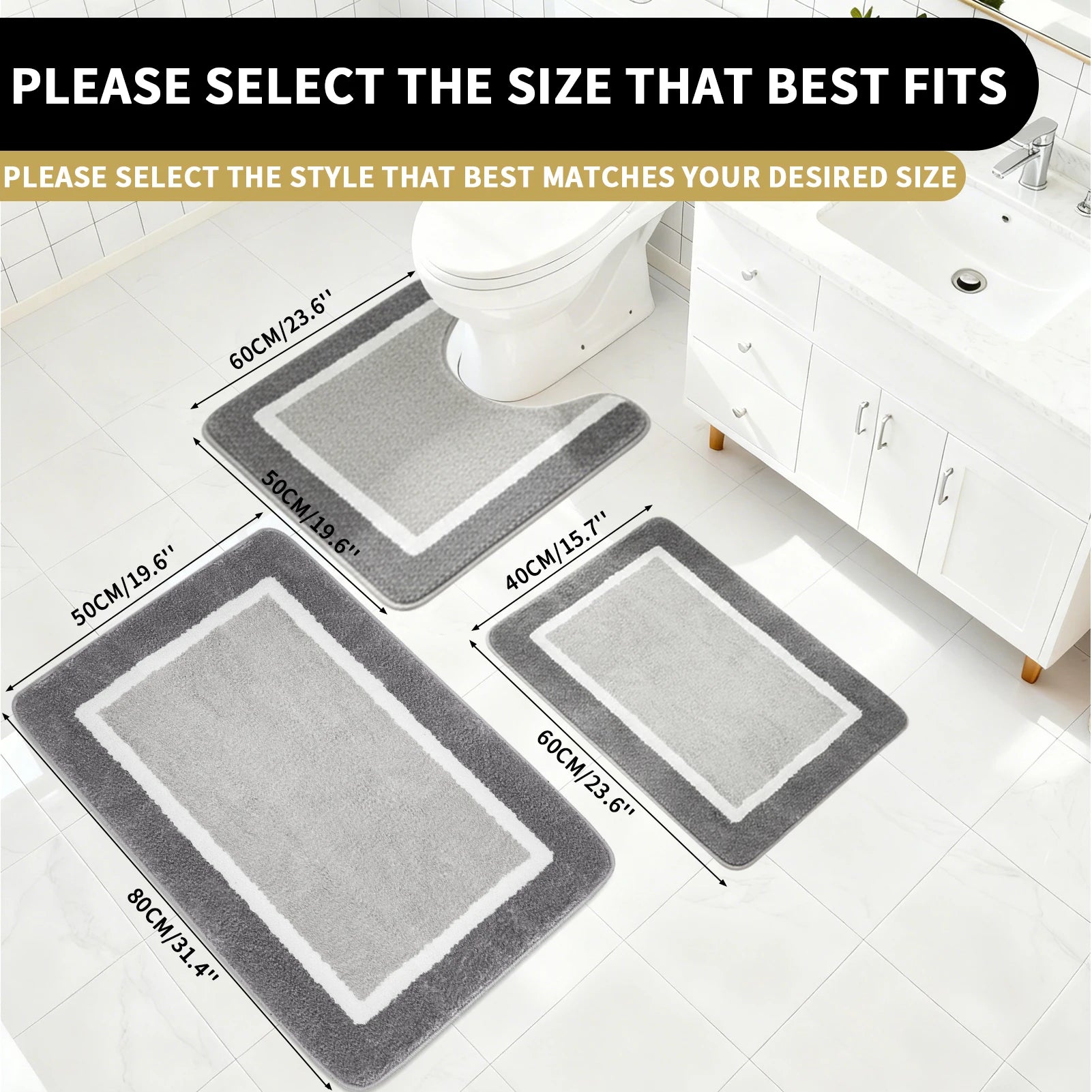 Velvet Memory Foam Bathroom Rug Set Of 3 Water Absorption Non Slip