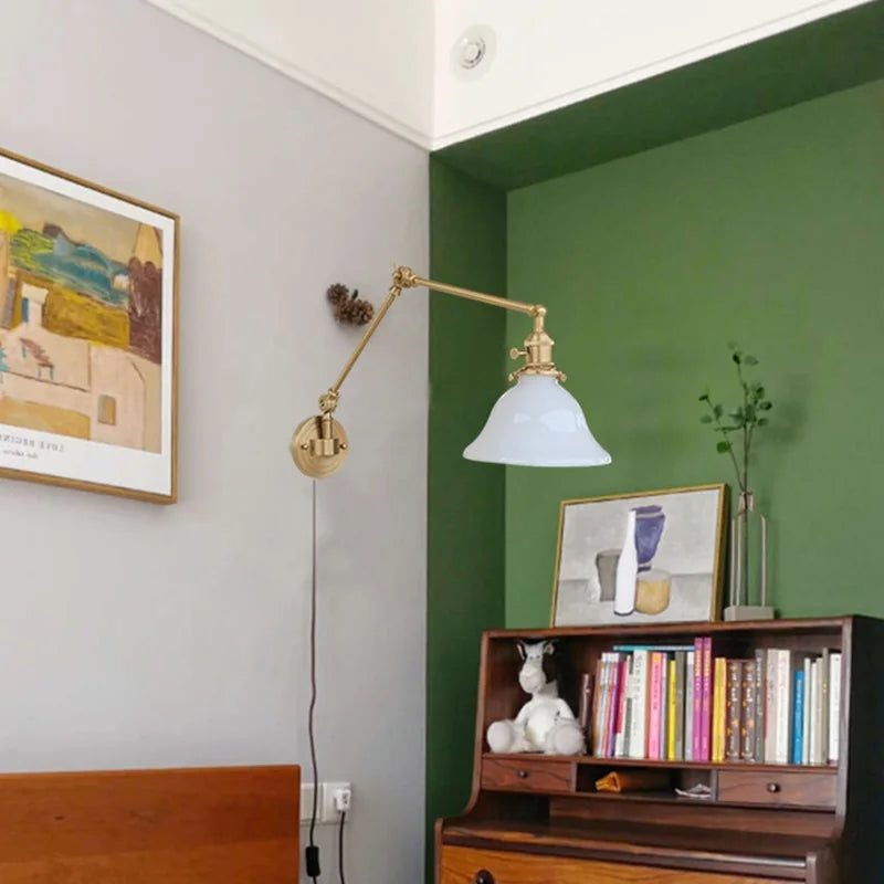 IWHD Left And Right Rotate Copper Wall Lamp Beisde Swing Long Arm Green