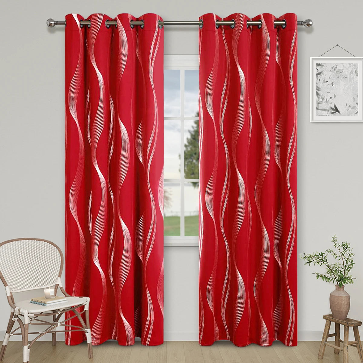 1pc High Precision Silver Embossed Wave Pattern Blackout Curtains