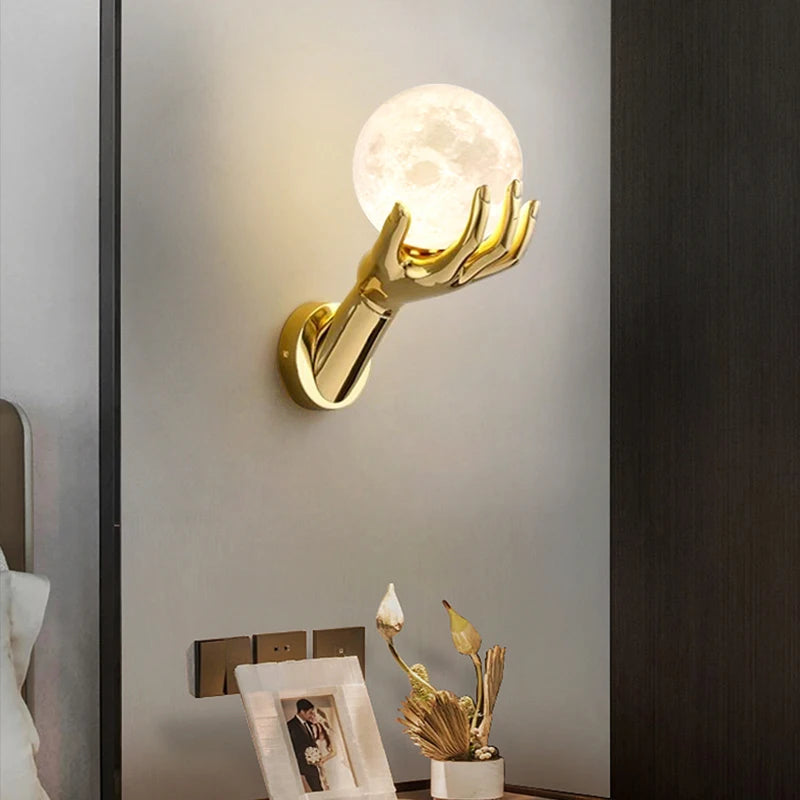 Brass Hand Moon Wall Sconce