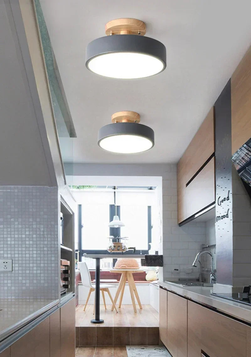 Nordic Entrance Hallway Ceiling Lamps Balcony Wood Round Cloakroom