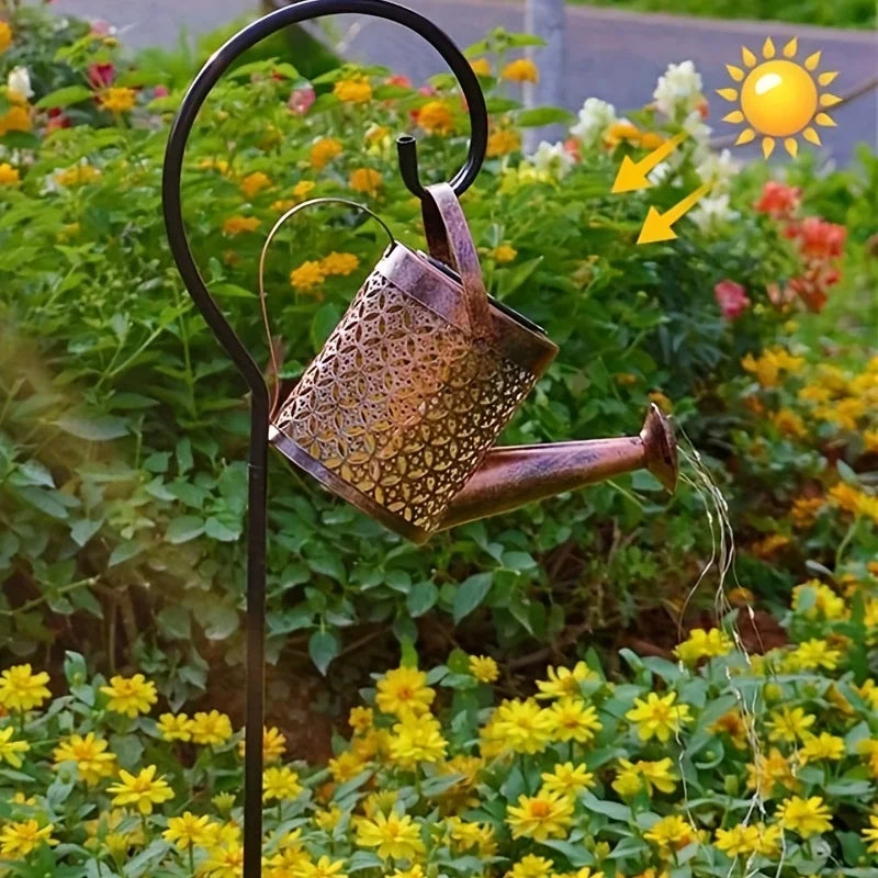 Large Retro Metal Lantern Solar Watering Can Light Outdoor Waterproof