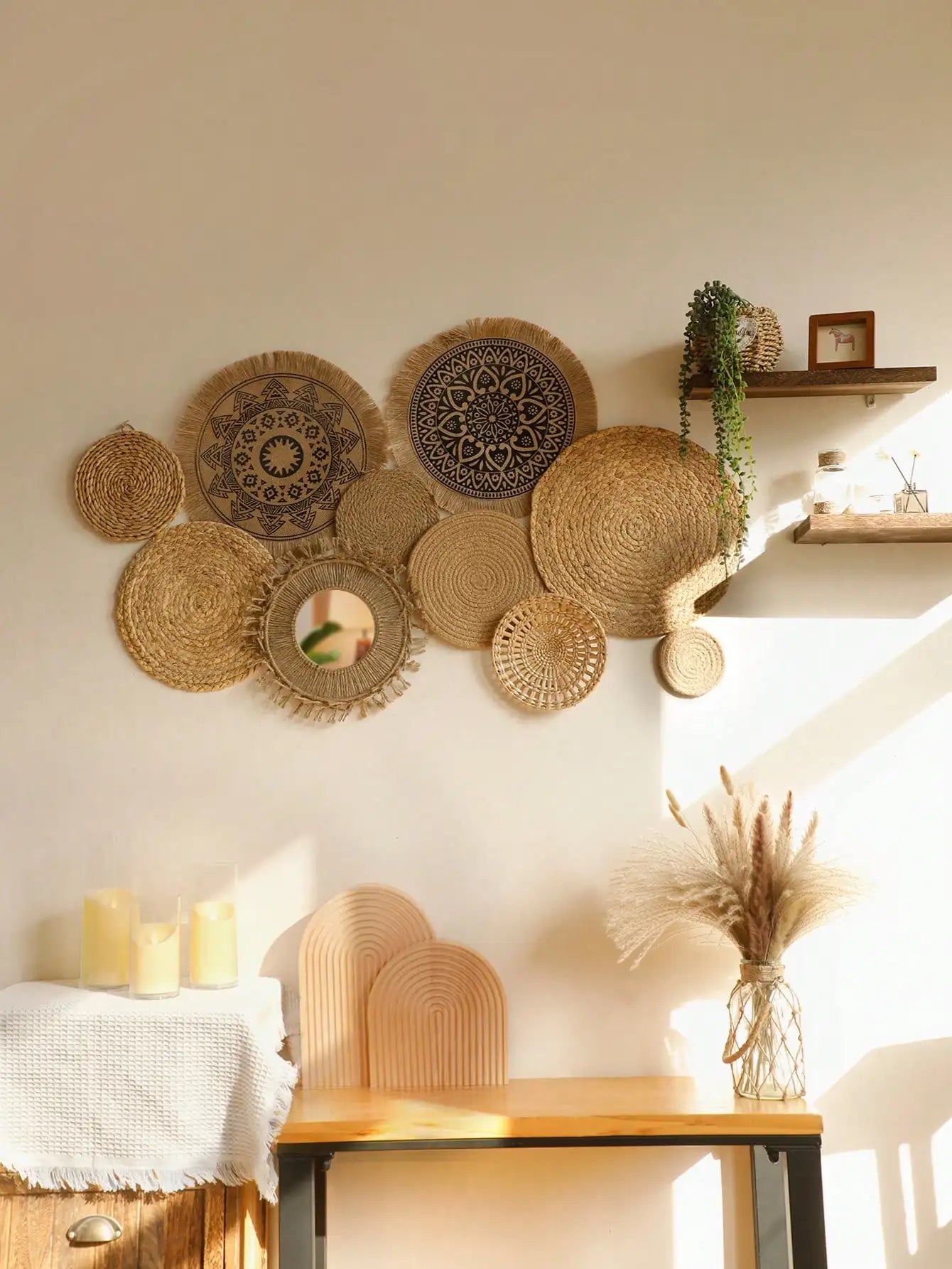 Hanging Woven Cloth Wall Basket Handmade Decorative Rustic Boho