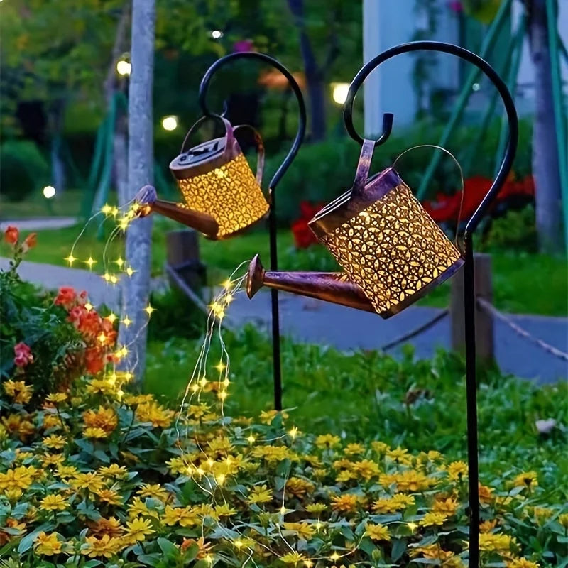Large Retro Metal Lantern Solar Watering Can Light Outdoor Waterproof