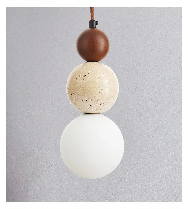 Cream Style Pendant Lamp Bedroom Bedside Led Chandelier Stone Wood