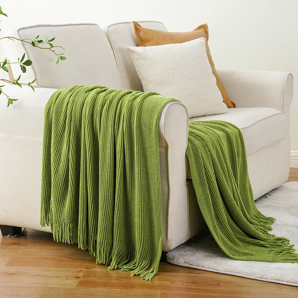 Chenille Knit Plaid Throw Blanket