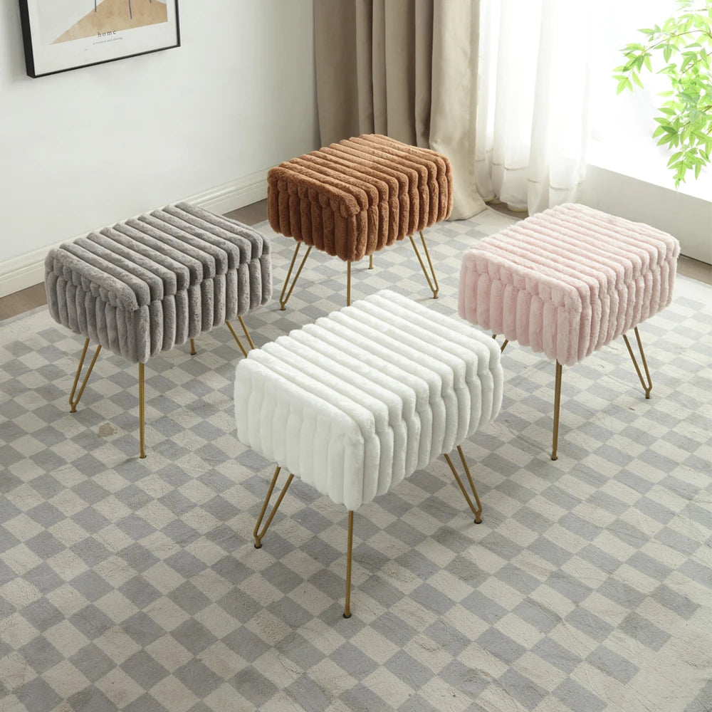 Faux Fur Vanity Stool with Hidden Storage