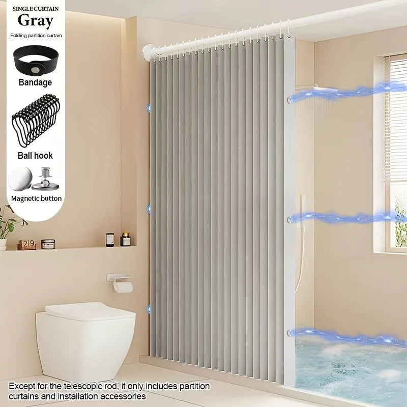Magnetic Foldable Linen Shower Curtain
