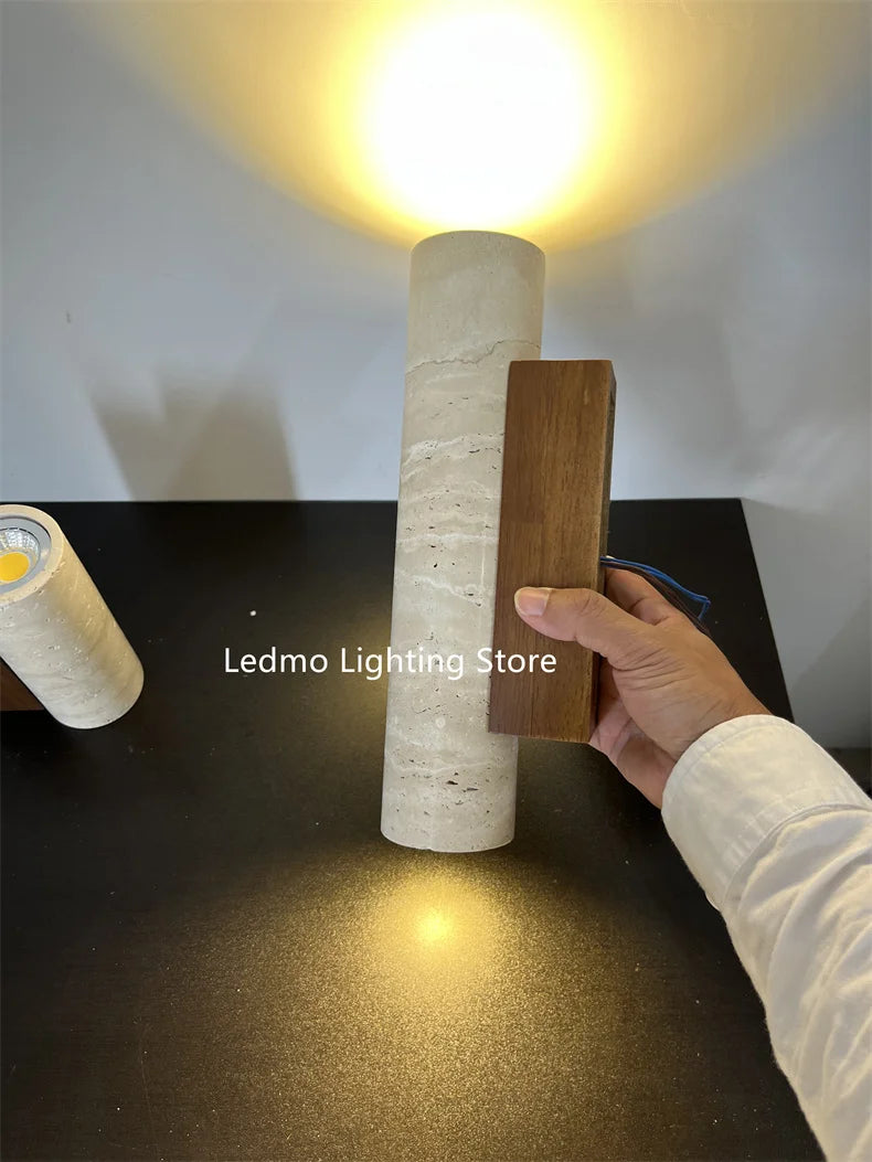 Indoor Stone Wall Lamp Travertine Sconce Light Hardwired With E27 Bulb for Bedroom Living Room