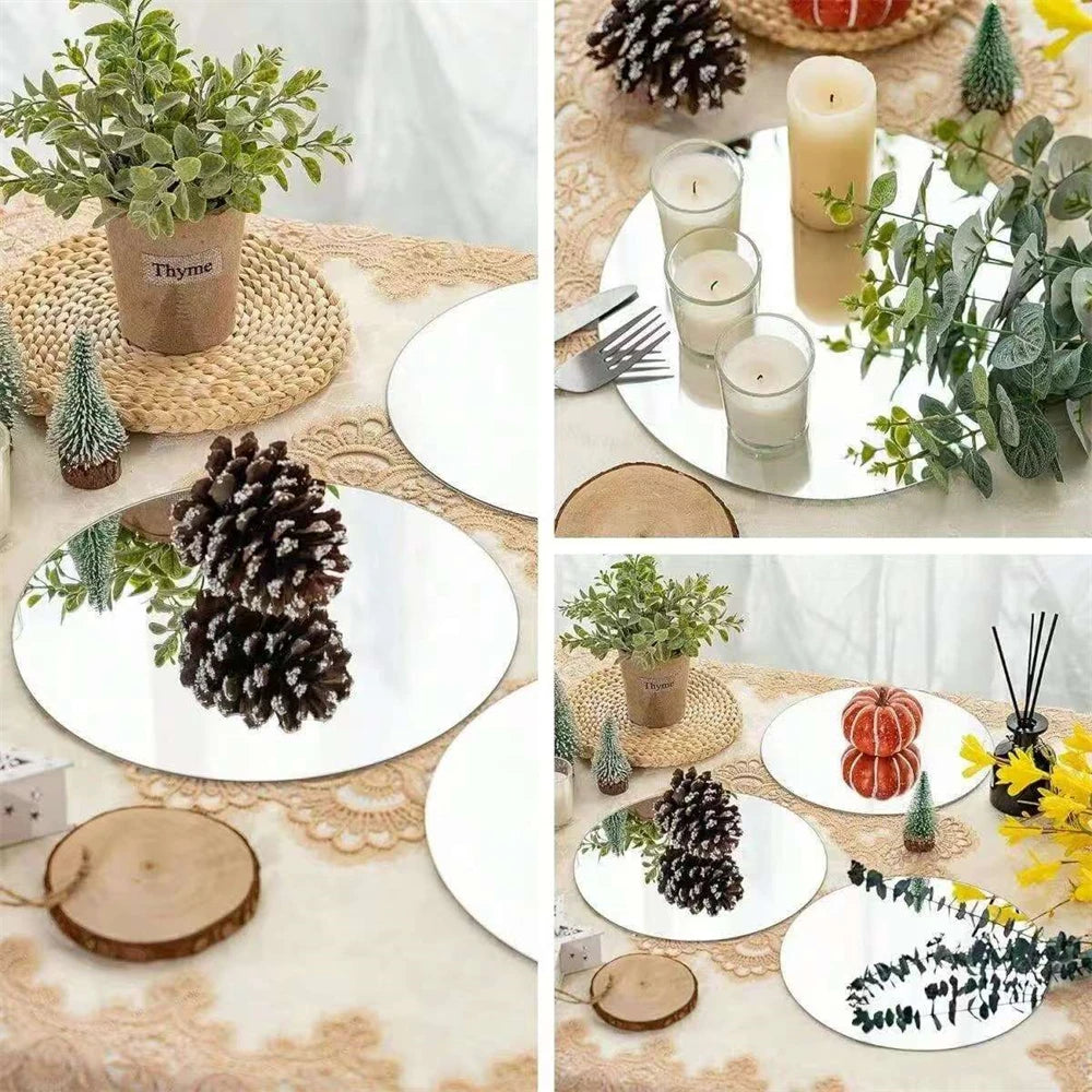 Round Mirror Candle Plates Set of 10