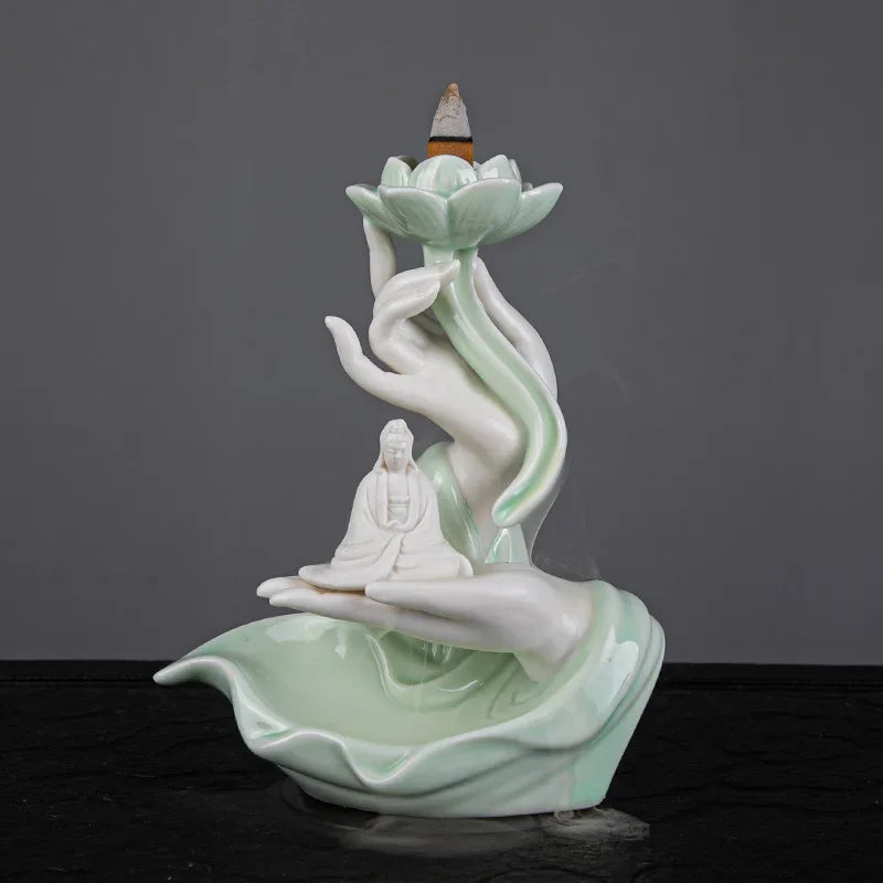 Celadon Lotus Hand Backflow Incense Burner