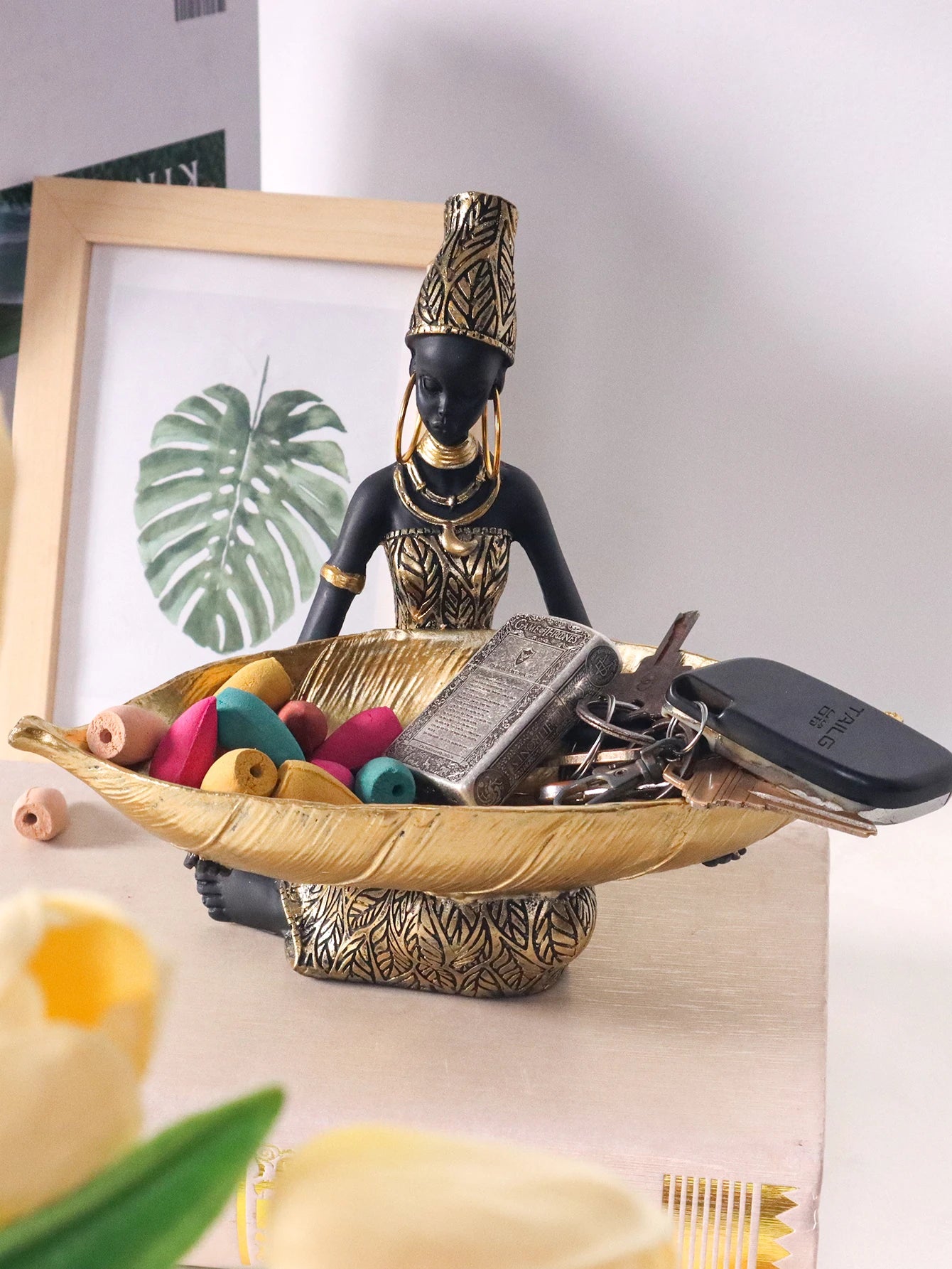 African Woman Resin Bowl Sculpture