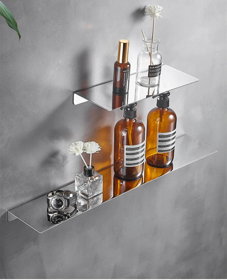 Black/ Chrome Bathroom Shelf Thicken Stainless Steel Corner Shelves Towel Rack Shampoo Holder Kitchen Storage Rack 20/30/40/50cm