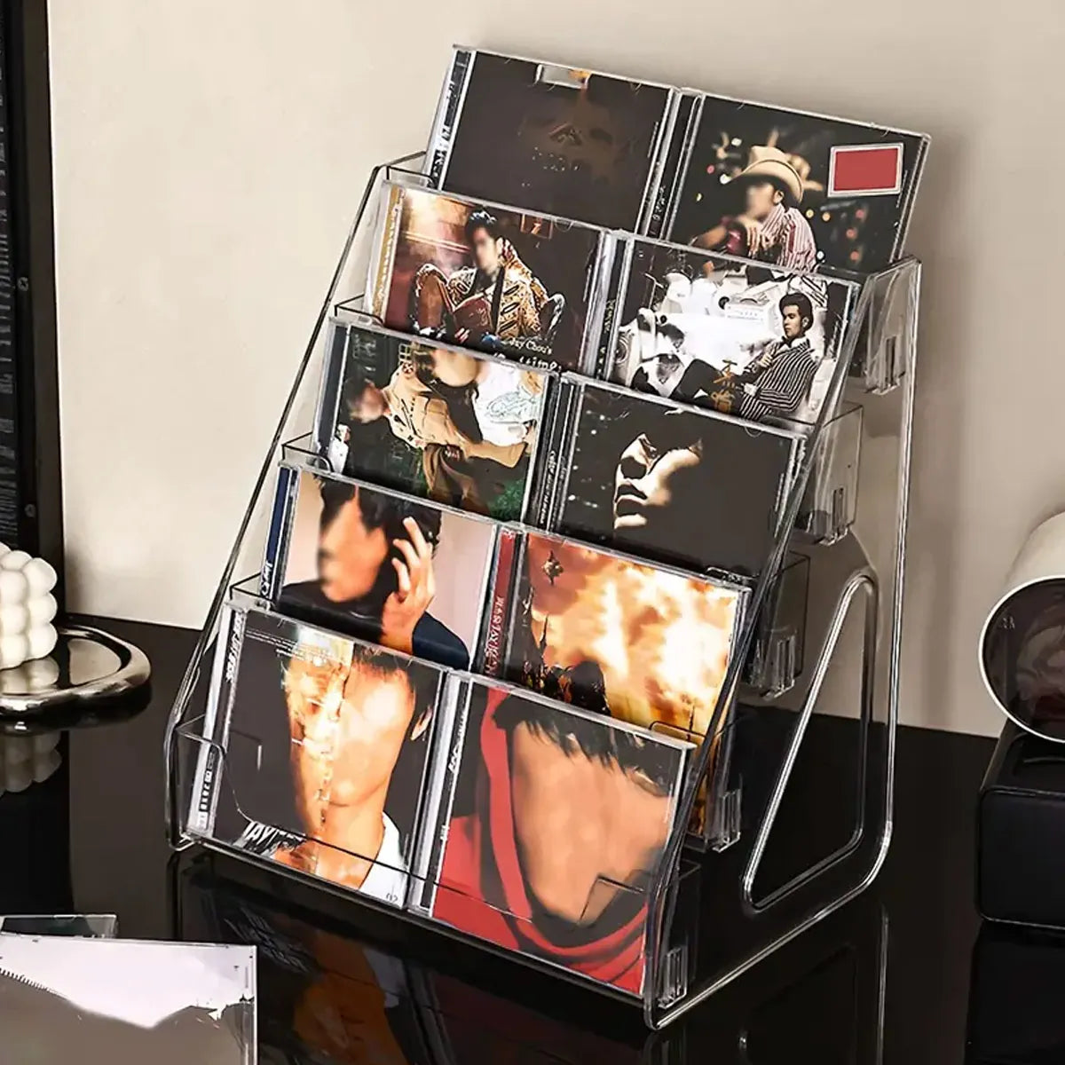 3/5-layer CD rack, album display rack, transparent storage rack for records,  and tapes, multifunctional counter display rack