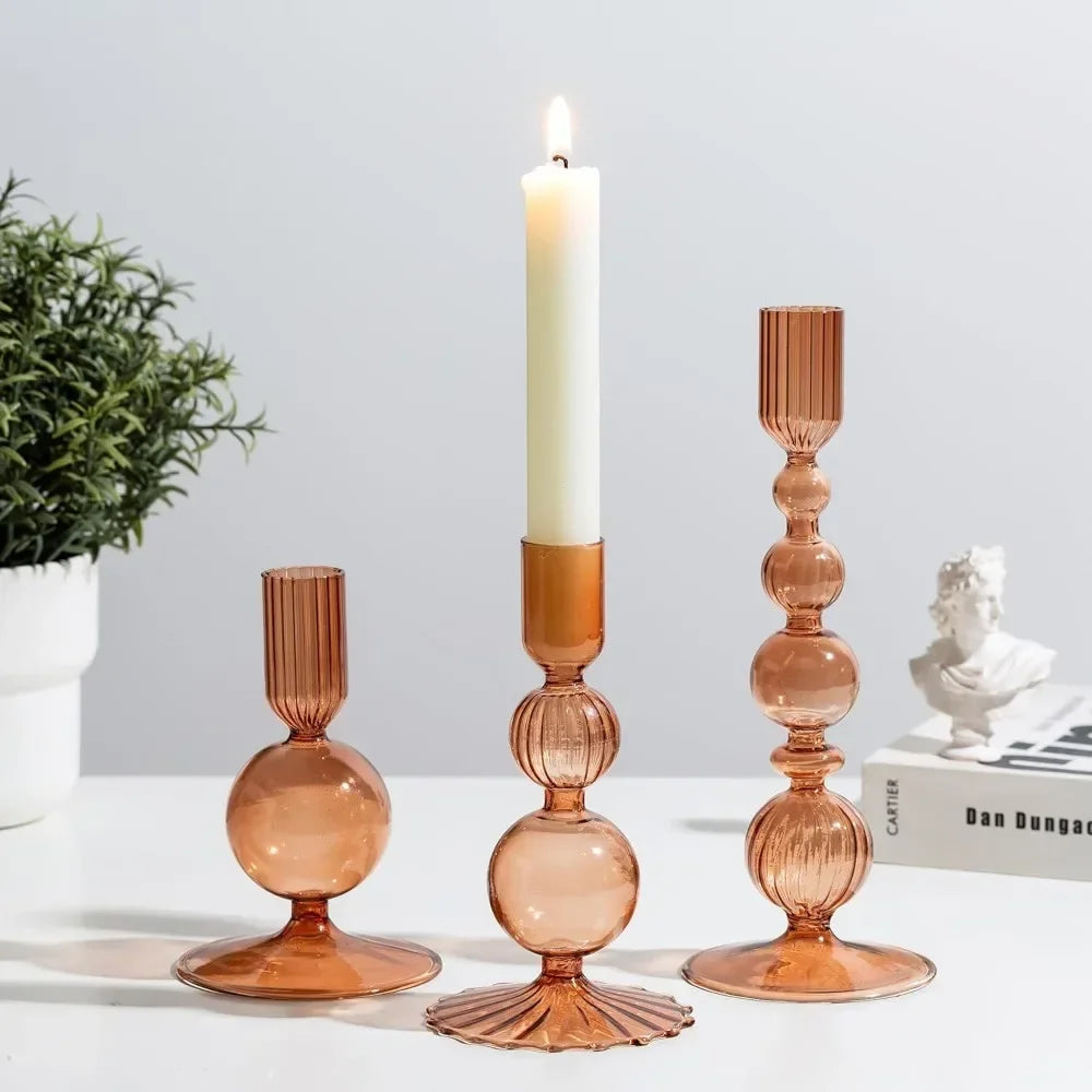 Wavy Glass Taper Candle Holders