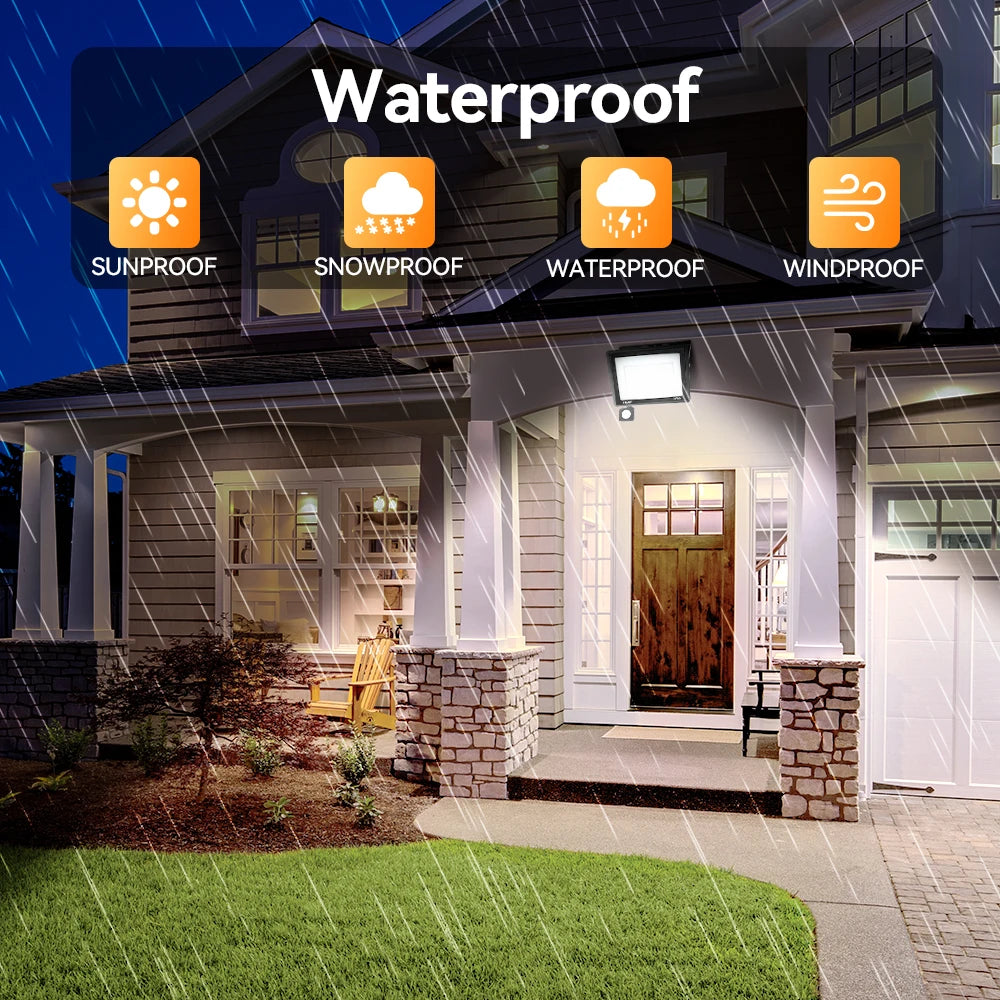 LED PIR Motion Sensor Floodlight Outdoor Wall Light White Light 100W