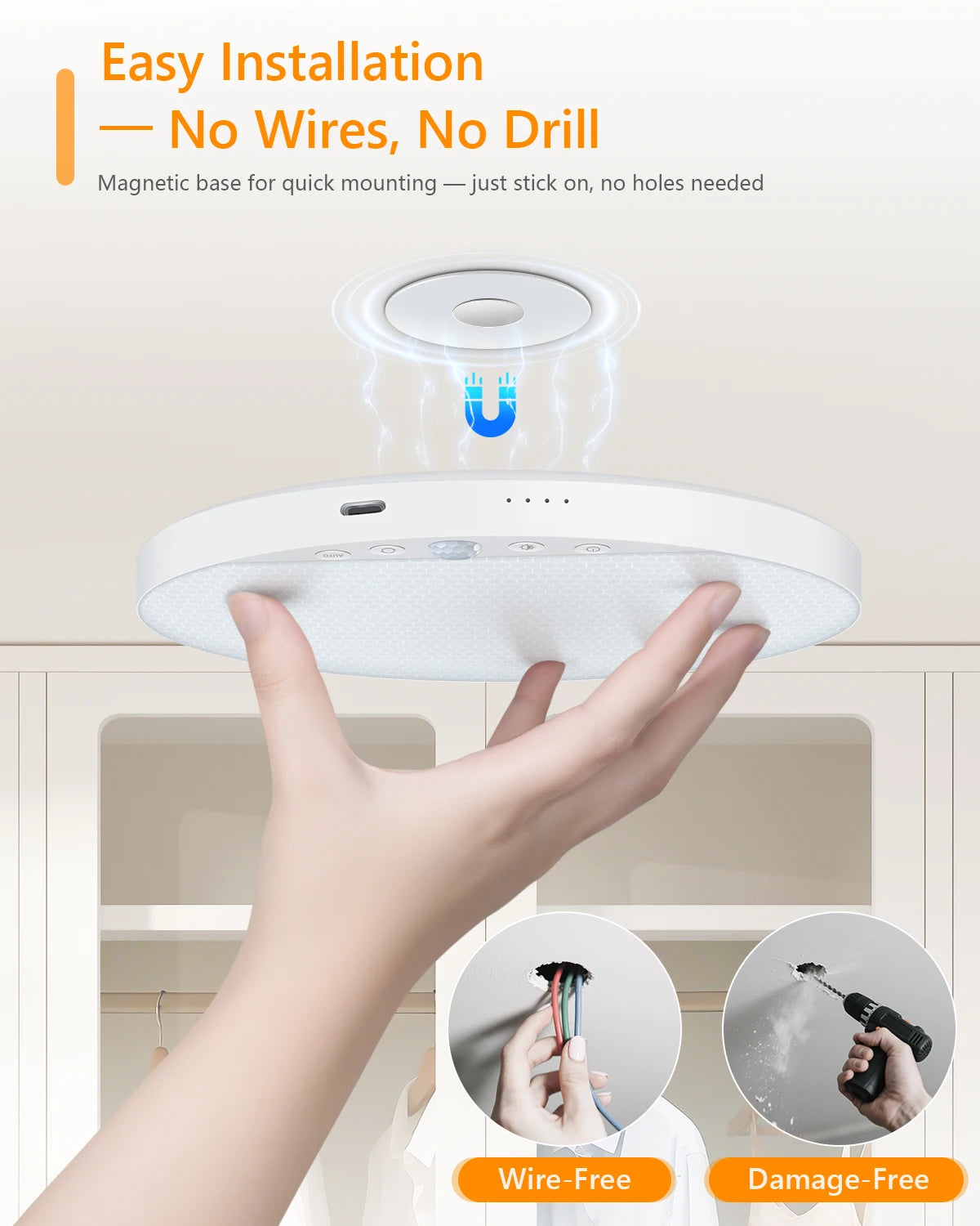 8W Rechargeable Motion Sensor Ceiling Light with Remote 5000mAh battery