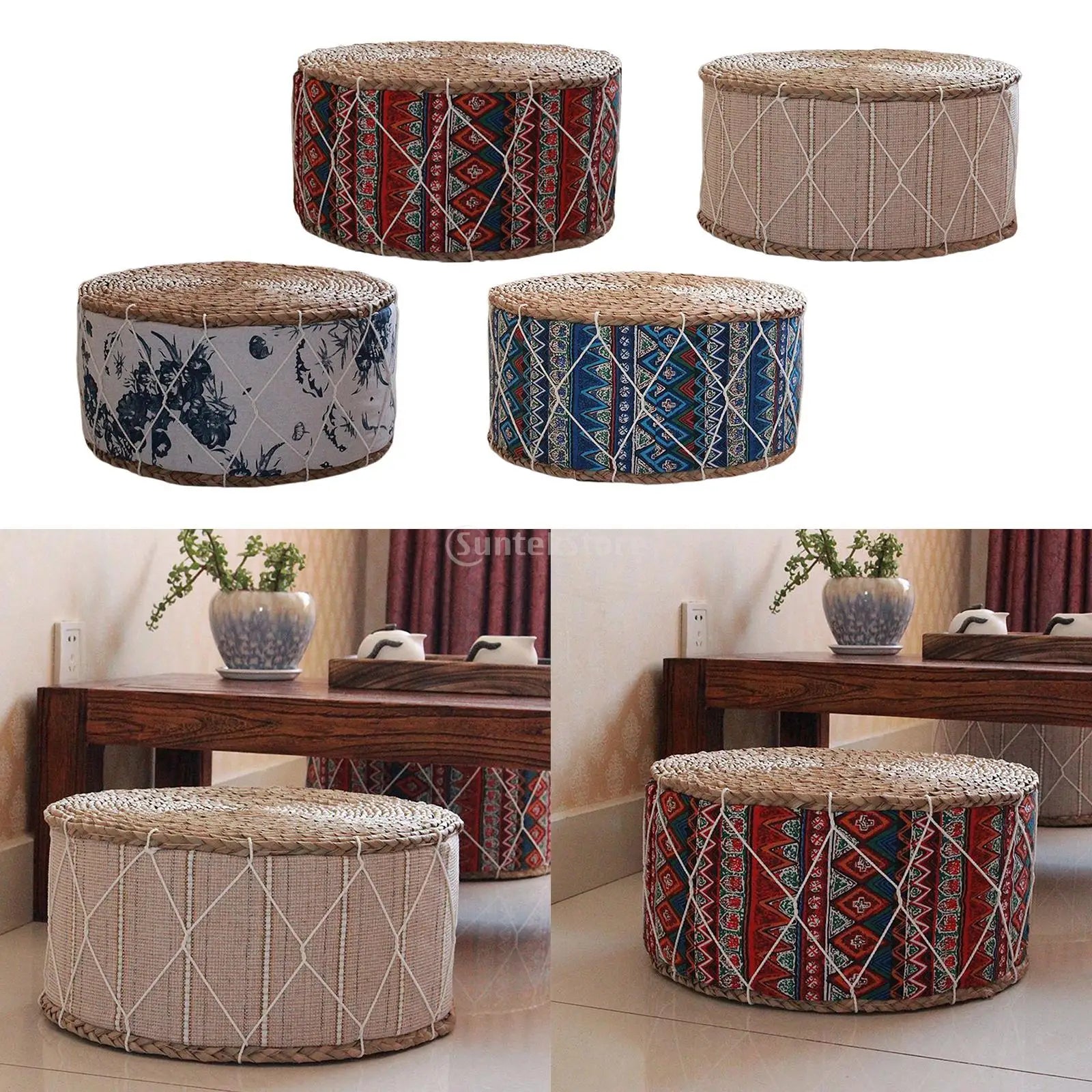 Straw Futon Pouf Floor Cushion Woven Straw Pouf  Tatami Cushion Zafu Floor Cushion Mat Yoga Meditation Seat Durable Furniture