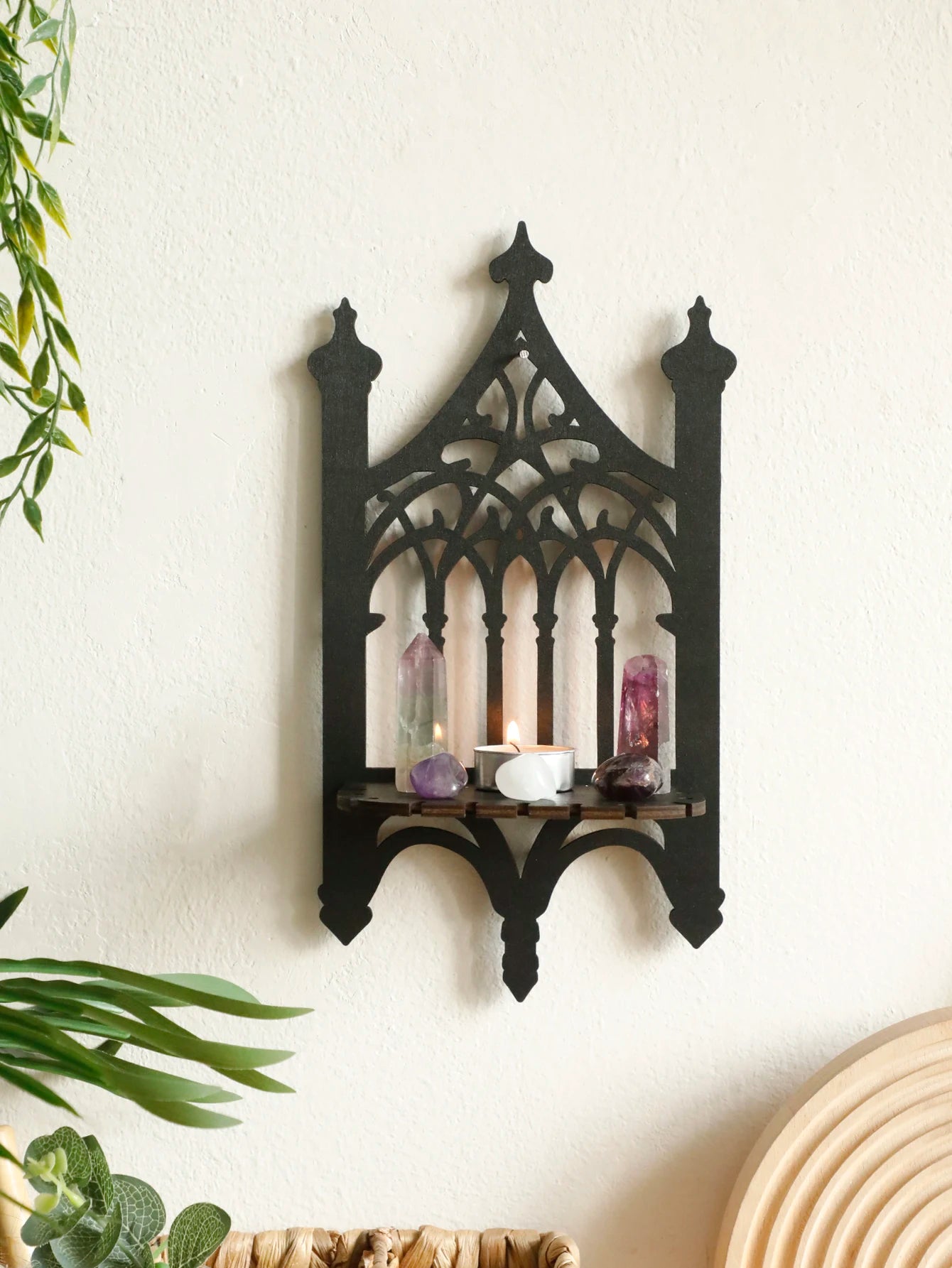 Black Gothic Wooden Wall Shelf