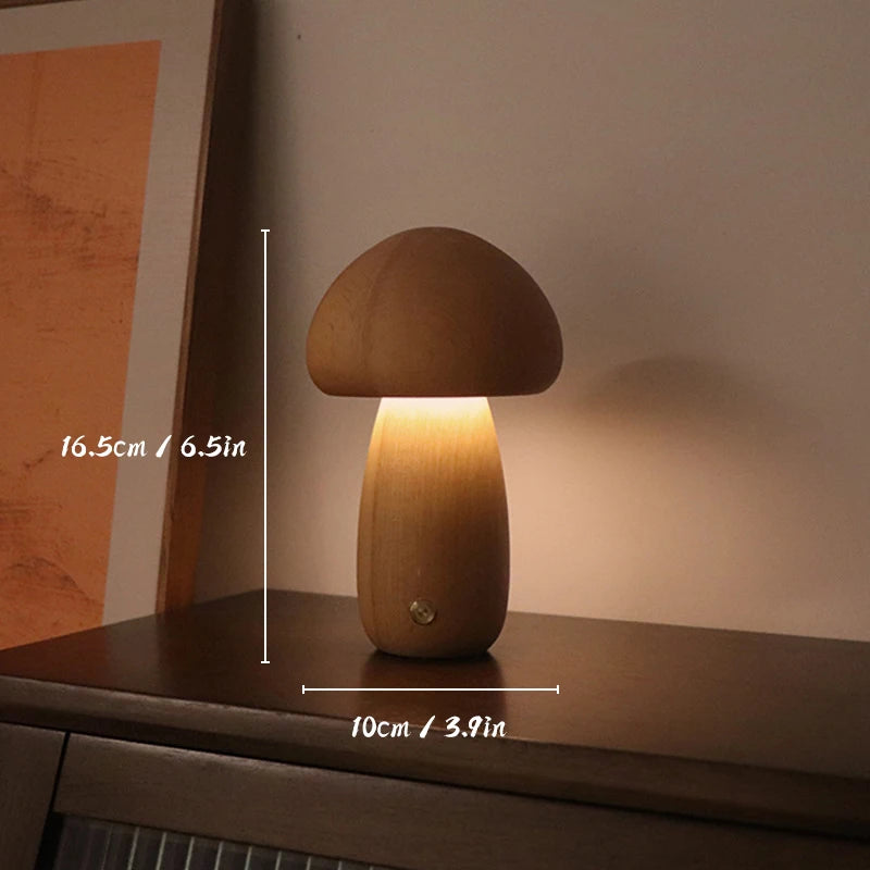 Wooden Mushroom Touch Night Light