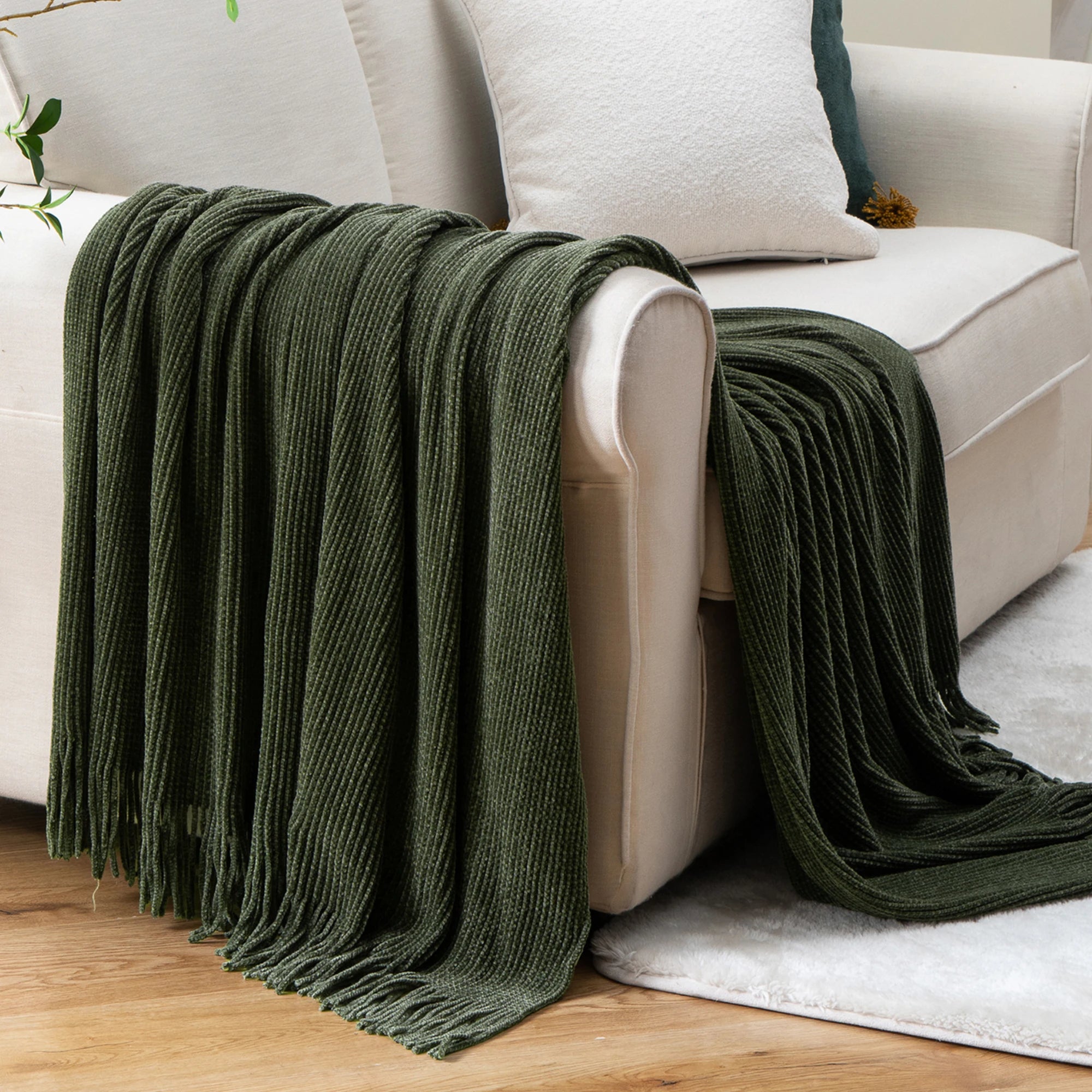 Chenille Knit Plaid Throw Blanket