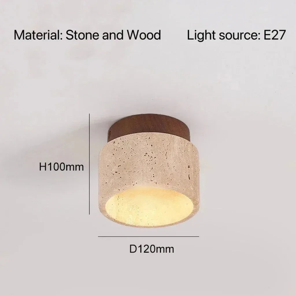 Travertine Wood Round Ceiling Light