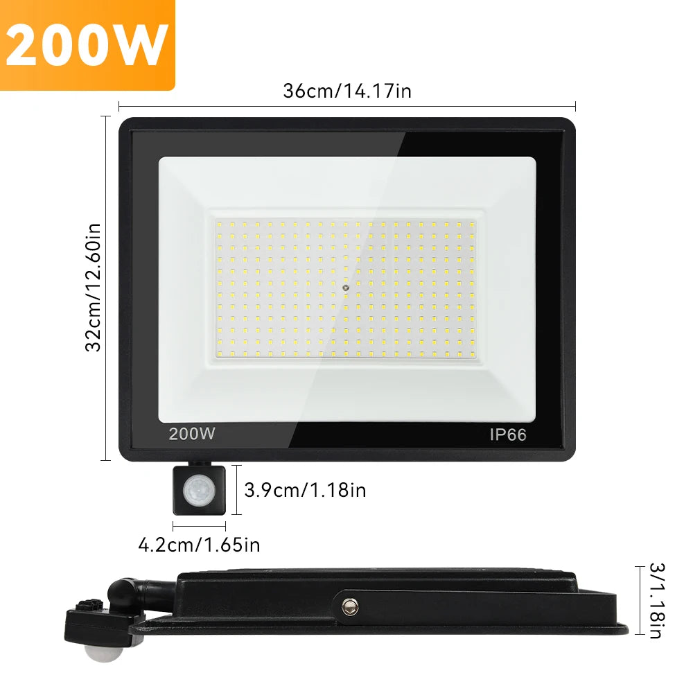 LED PIR Motion Sensor Floodlight Outdoor Wall Light White Light 100W