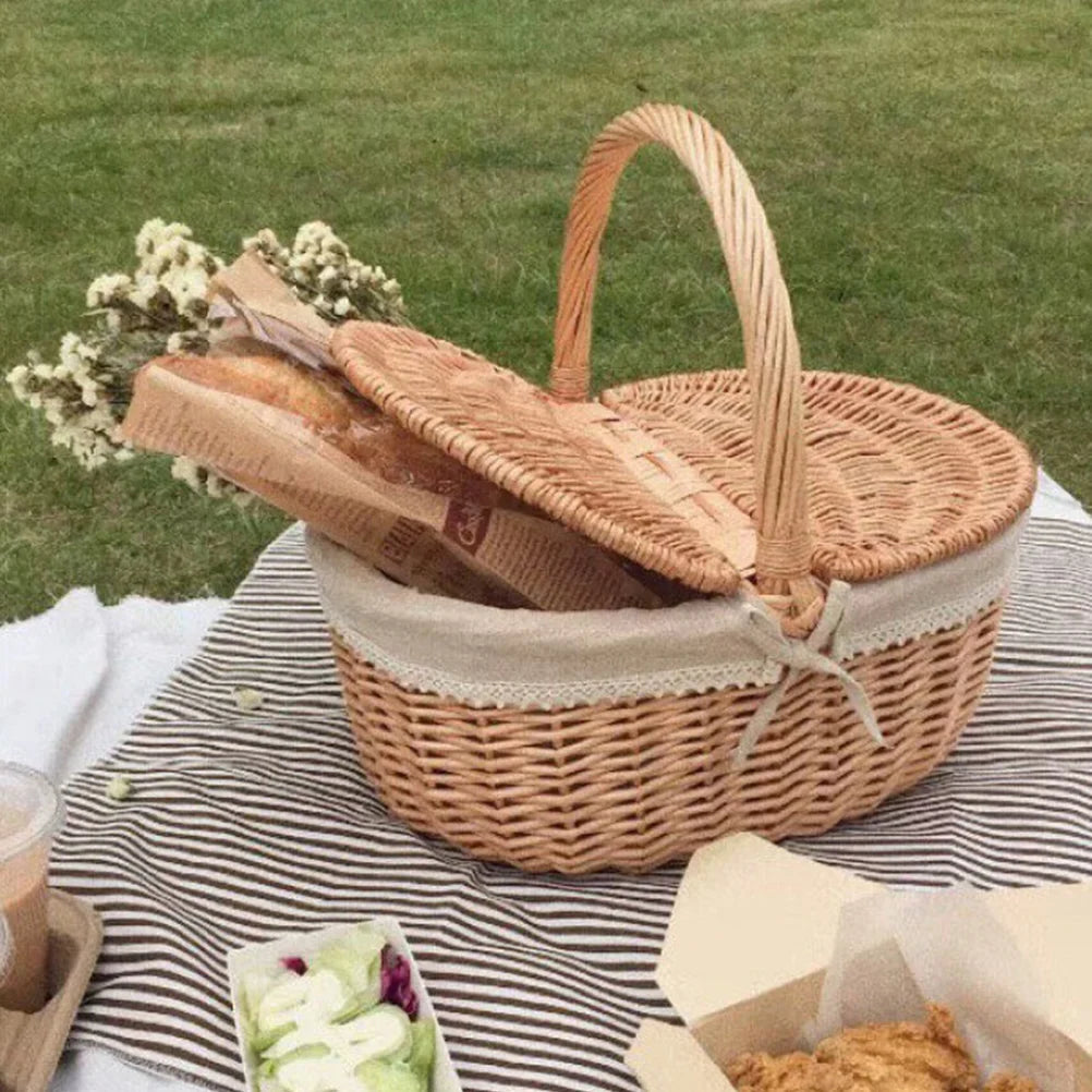 Lidded Wicker Picnic Basket